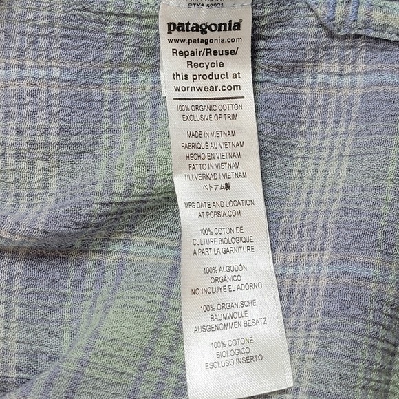 Patagonia Organic Cotton Shirt Mens M Gauze Button Up Plaid Short Sleeve Pocket - Picture 9 of 14